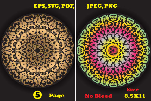 5 Unique Ornament Mandala Coloring Page Graphics