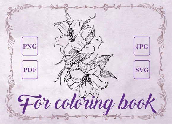 Bird in Flowers Coloring Book Graphics: A Brand Designer's Review
