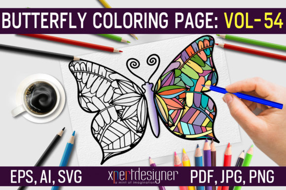Butterfly Coloring Page for Adults 54: Graphics & Coloring Pages Amp