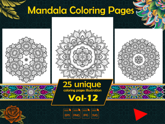 Mandala Coloring Pages Vol-12 Interiors: A Graphics Asset for Coloring Pages Amp Creators