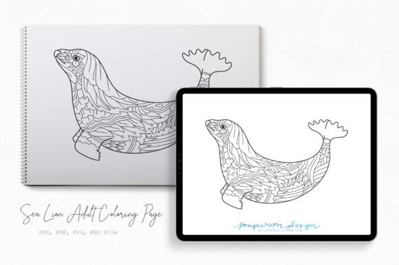 Sea Lion Adult Coloring Page for Graphics & Commercial Use