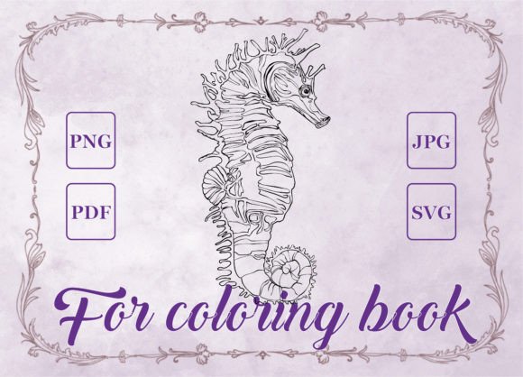 Seahorse Adult Coloring Book Graphics for Creative Content