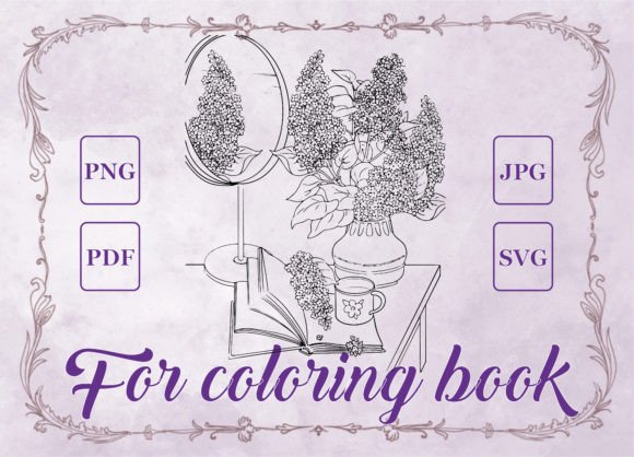 Table Mirror Vase Coloring Book Graphics for Modern Brands